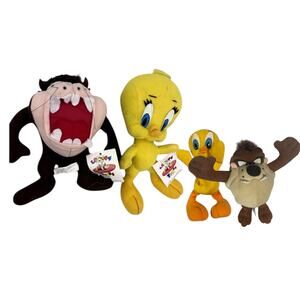 VTG Tweety Bird & Taz Looney Tunes 1997 Play By Play Ace Plush Toy Lot 9"